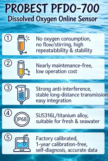 China Probest PFDO-700 Online Dissolved Oxygen Sensor Industrial DO Monitor for Water Quality Analysis